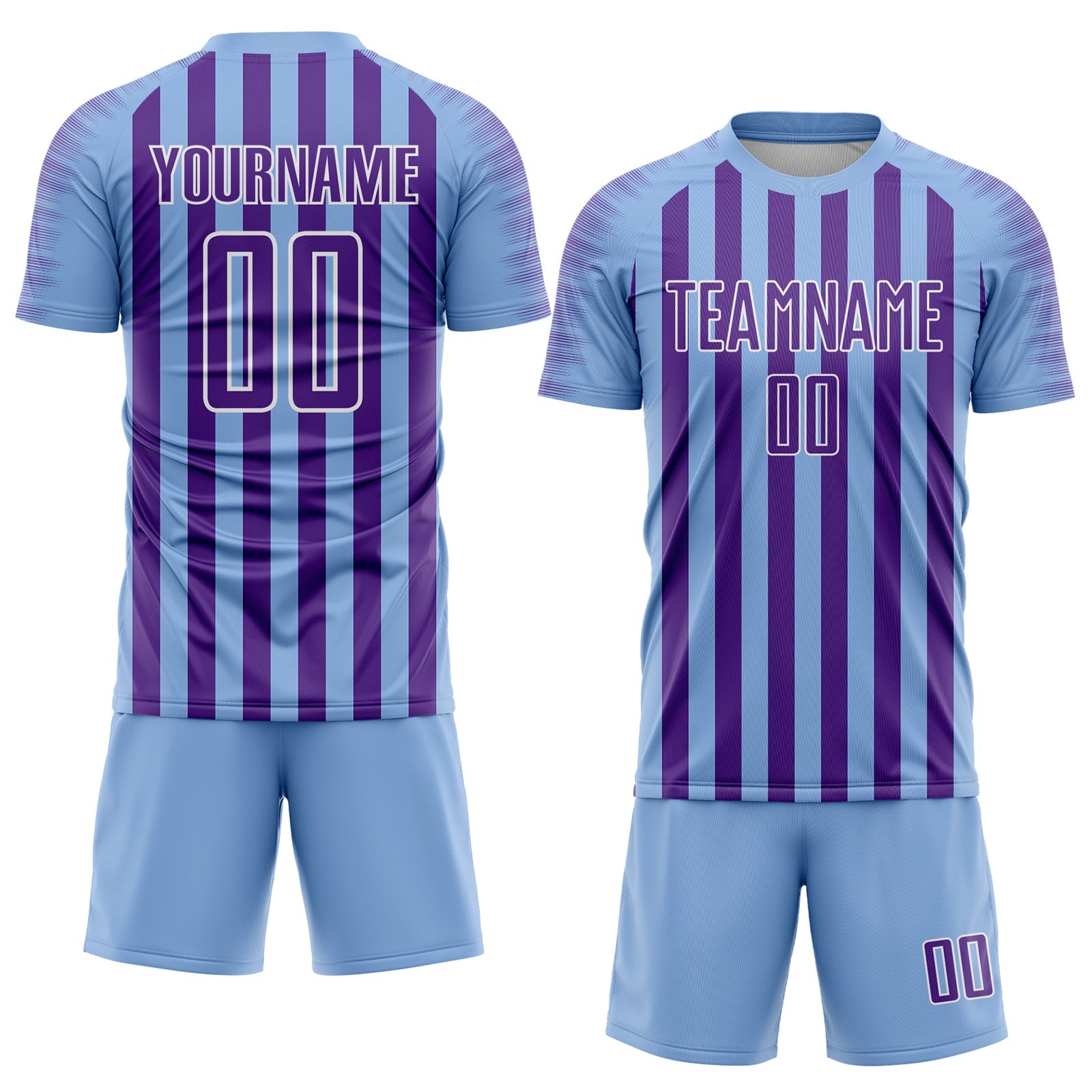Custom Light Blue Purple-White Stripe Sports Sublimation Soccer Uniform Jersey view 2