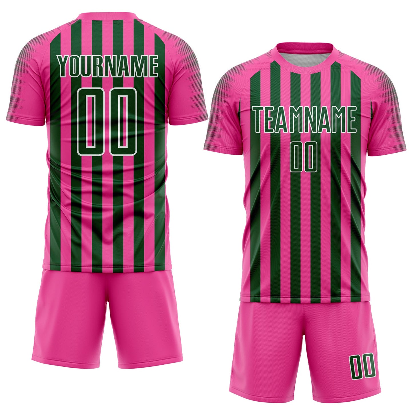 Custom Pink Green-White Stripe Sports Sublimation Soccer Uniform Jersey view 2