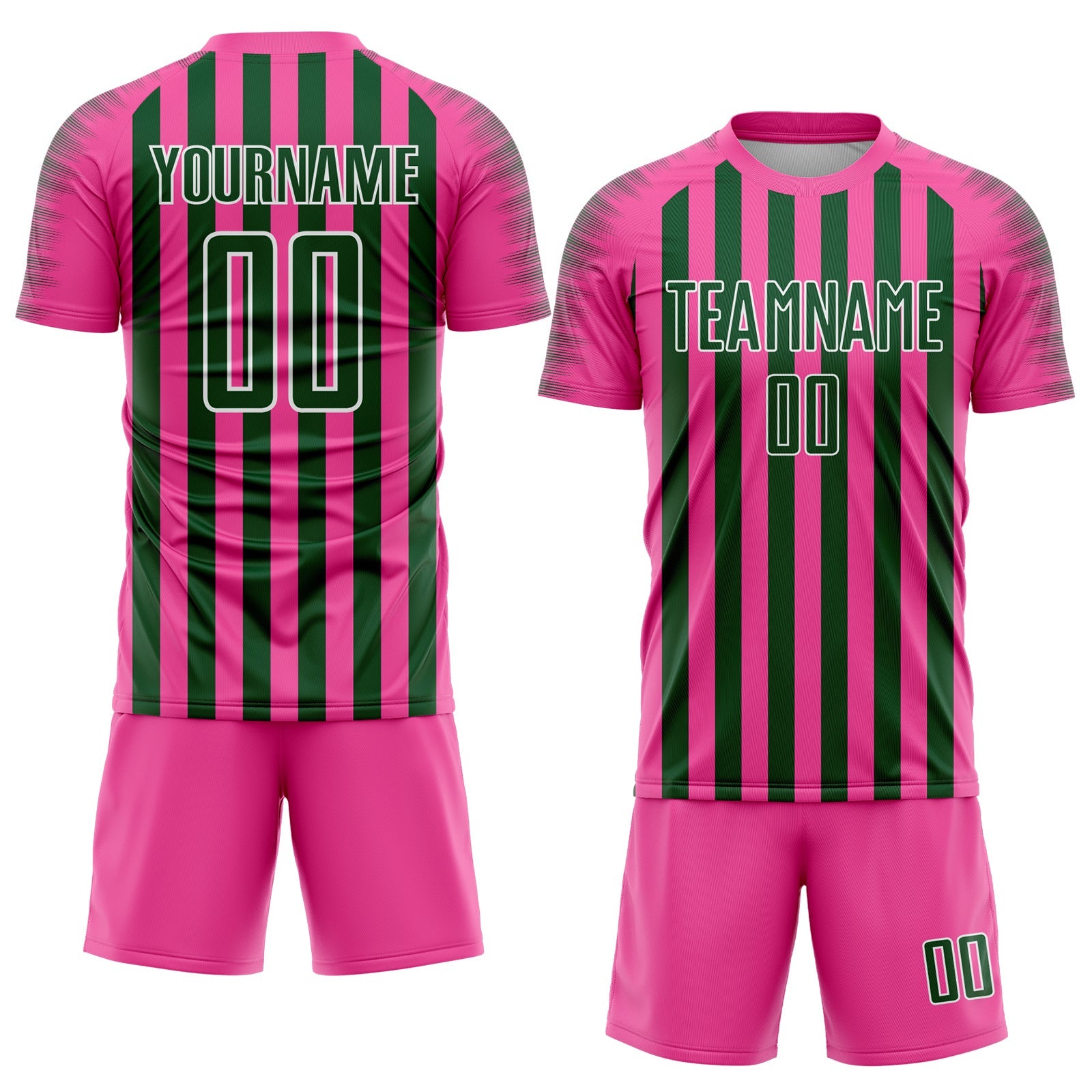 Custom Pink Green-White Stripe Sports Sublimation Soccer Uniform Jersey view 2