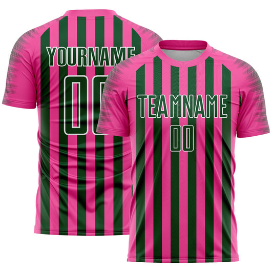 Custom Pink Green-White Stripe Sports Sublimation Soccer Uniform Jersey - Main View