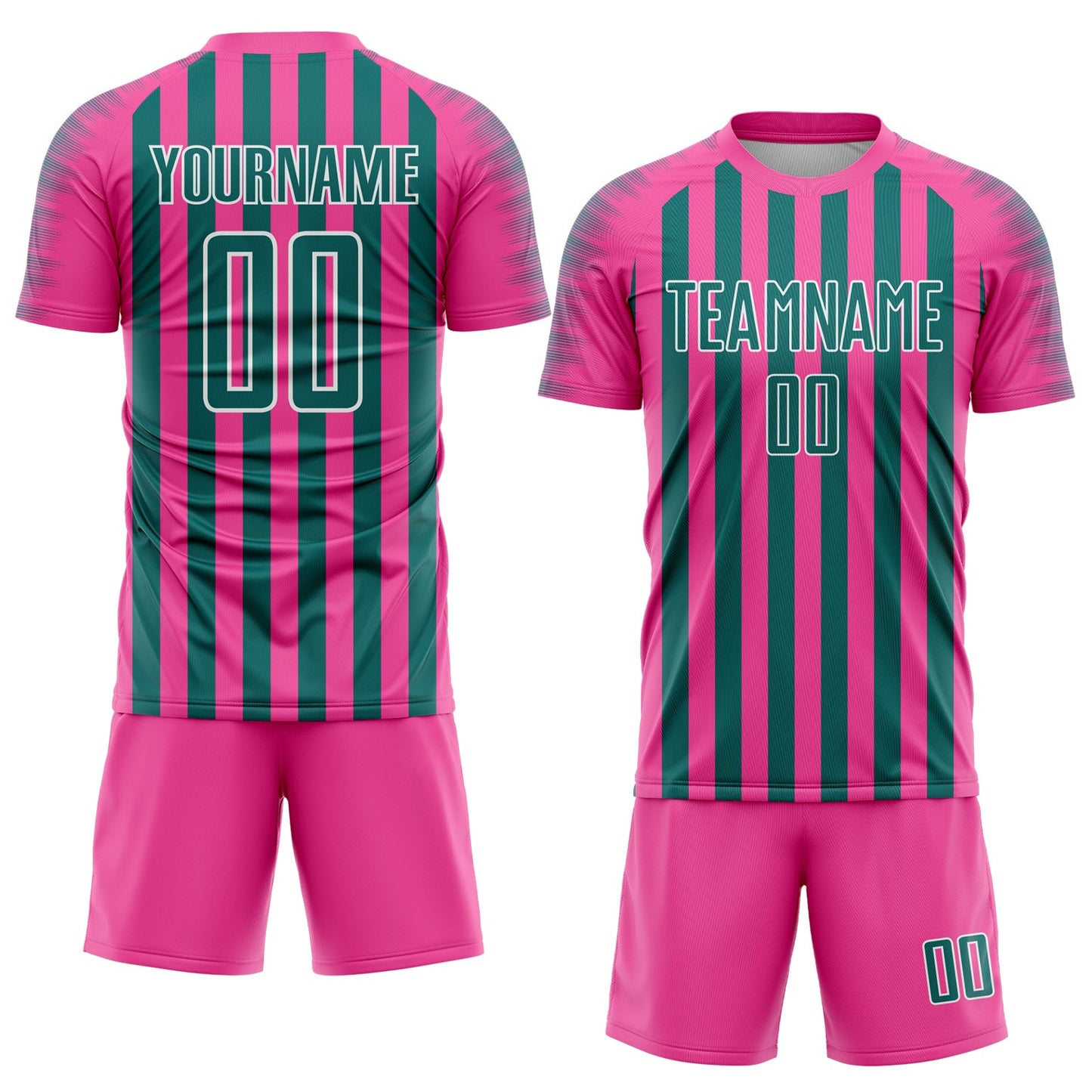 Custom Pink Teal-White Stripe Sports Sublimation Soccer Uniform Jersey view 2