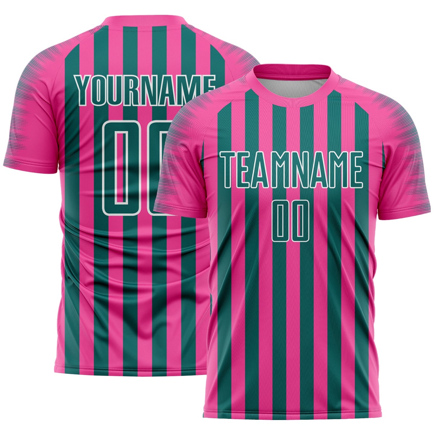 Custom Pink Teal-White Stripe Sports Sublimation Soccer Uniform Jersey - Main View