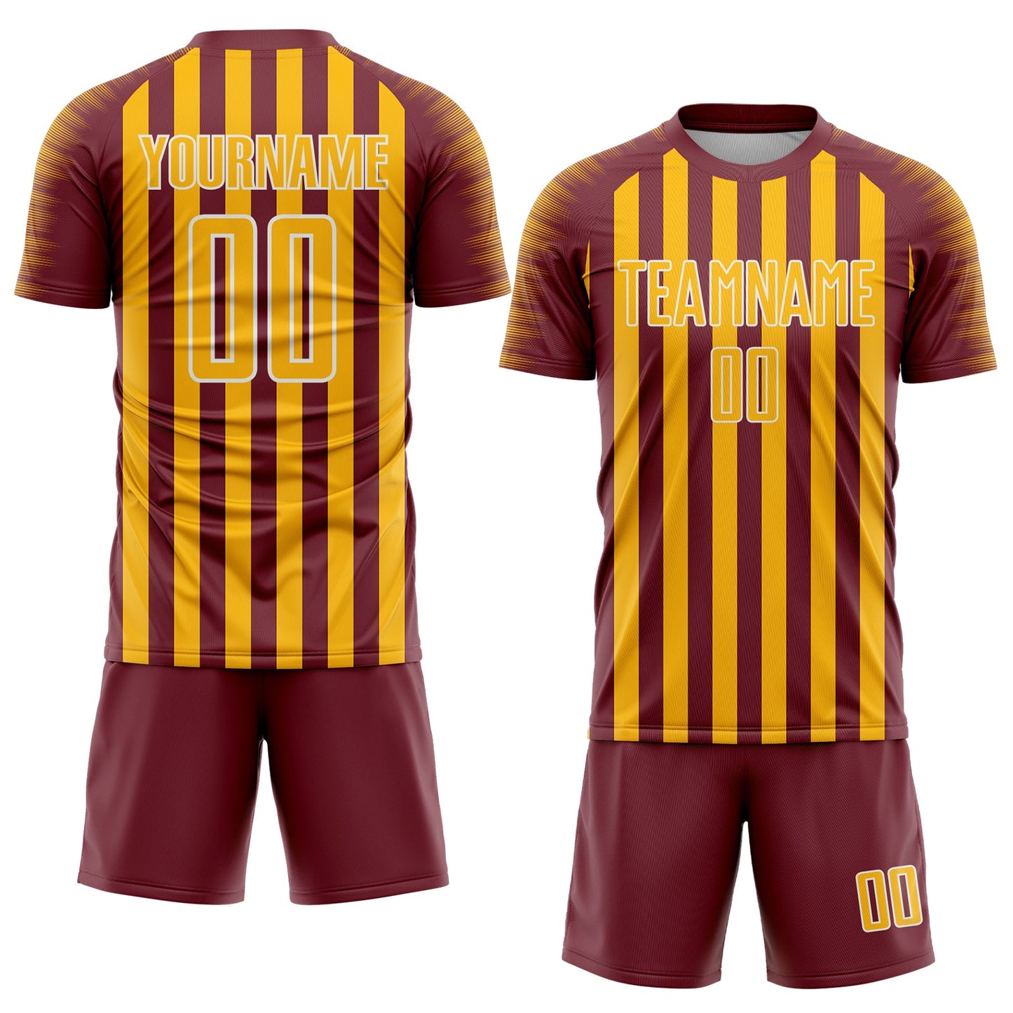 Custom Burgundy Gold-White Stripe Sports Sublimation Soccer Uniform Jersey view 2