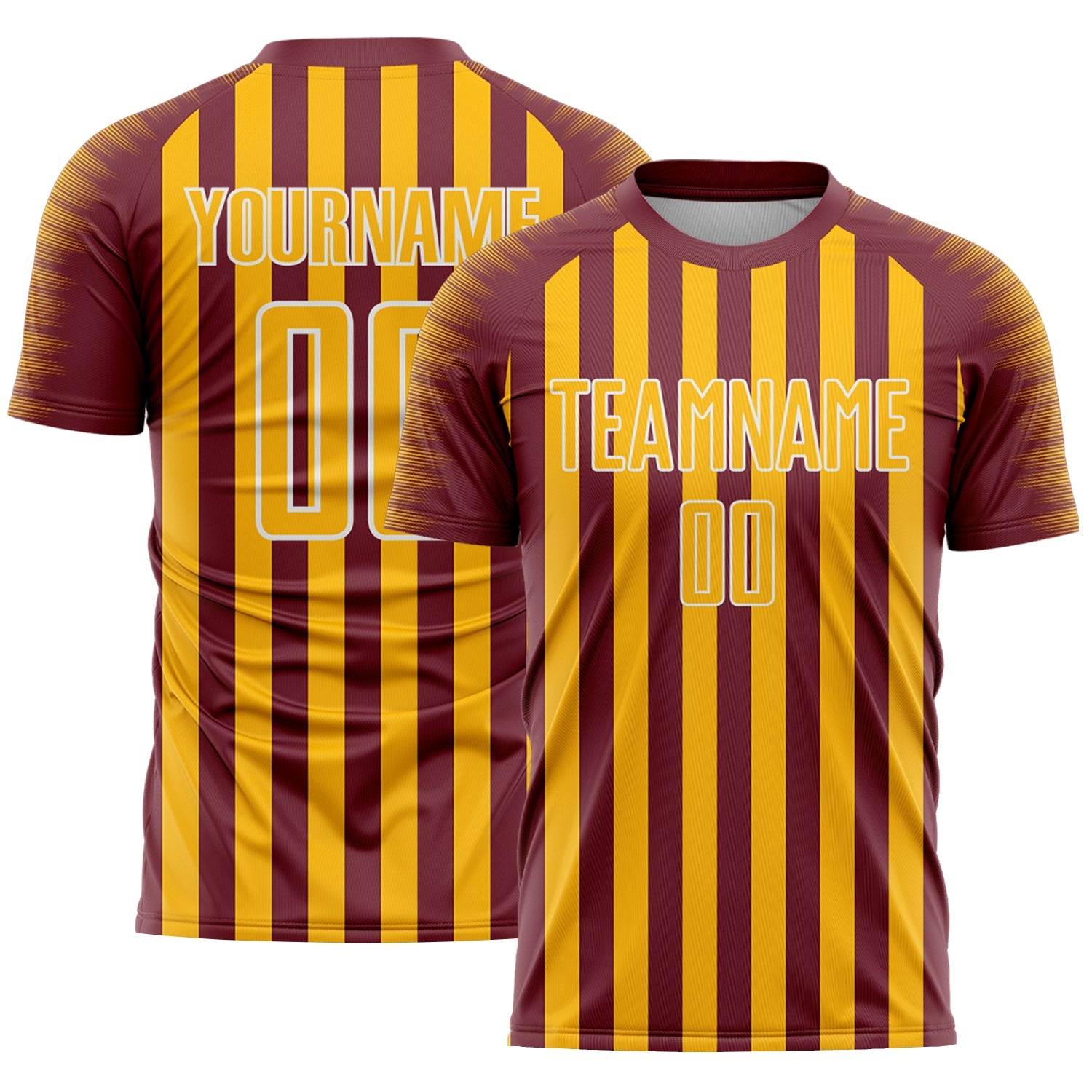 Custom Burgundy Gold-White Stripe Sports Sublimation Soccer Uniform Jersey - Main View