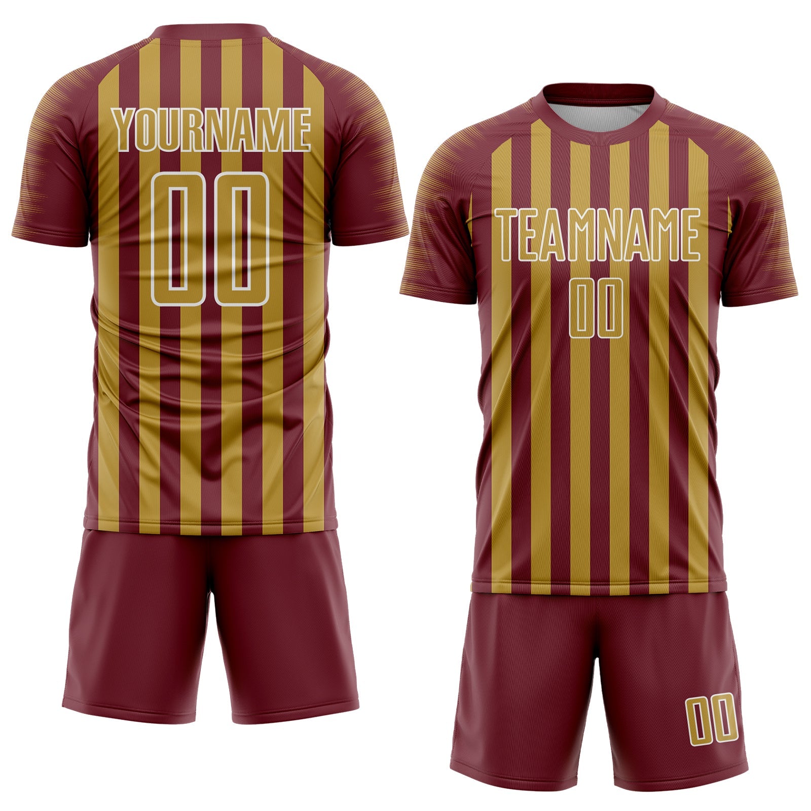 Custom Burgundy Old Gold-White Stripe Sports Sublimation Soccer Uniform Jersey view 2