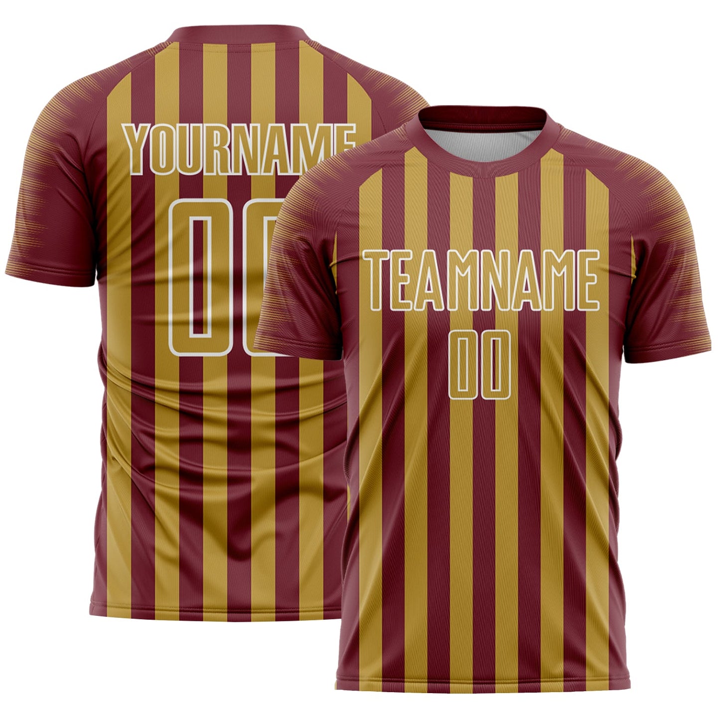 Custom Burgundy Old Gold-White Stripe Sports Sublimation Soccer Uniform Jersey - Main View