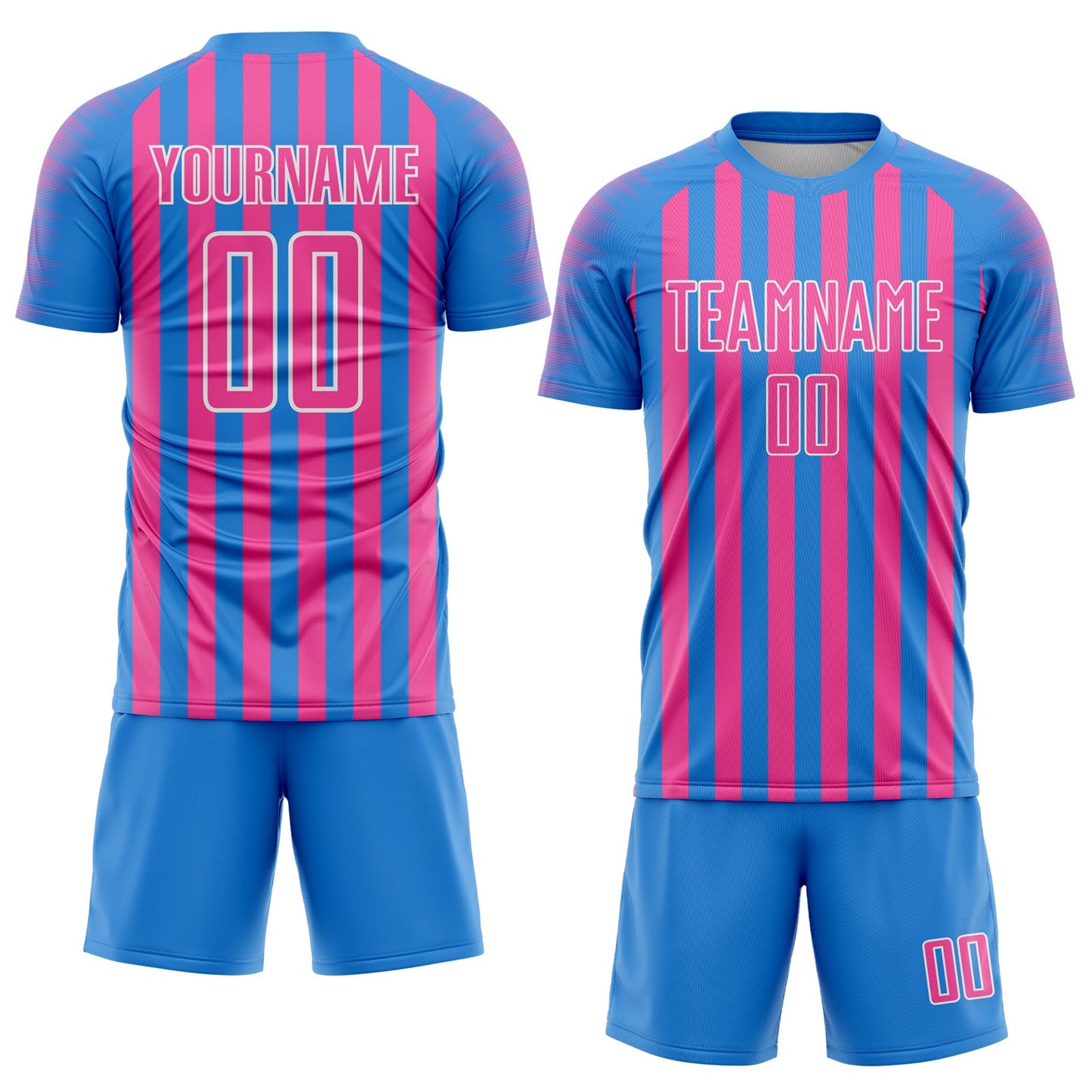 Custom Powder Blue Pink-White Stripe Sports Sublimation Soccer Uniform Jersey view 2
