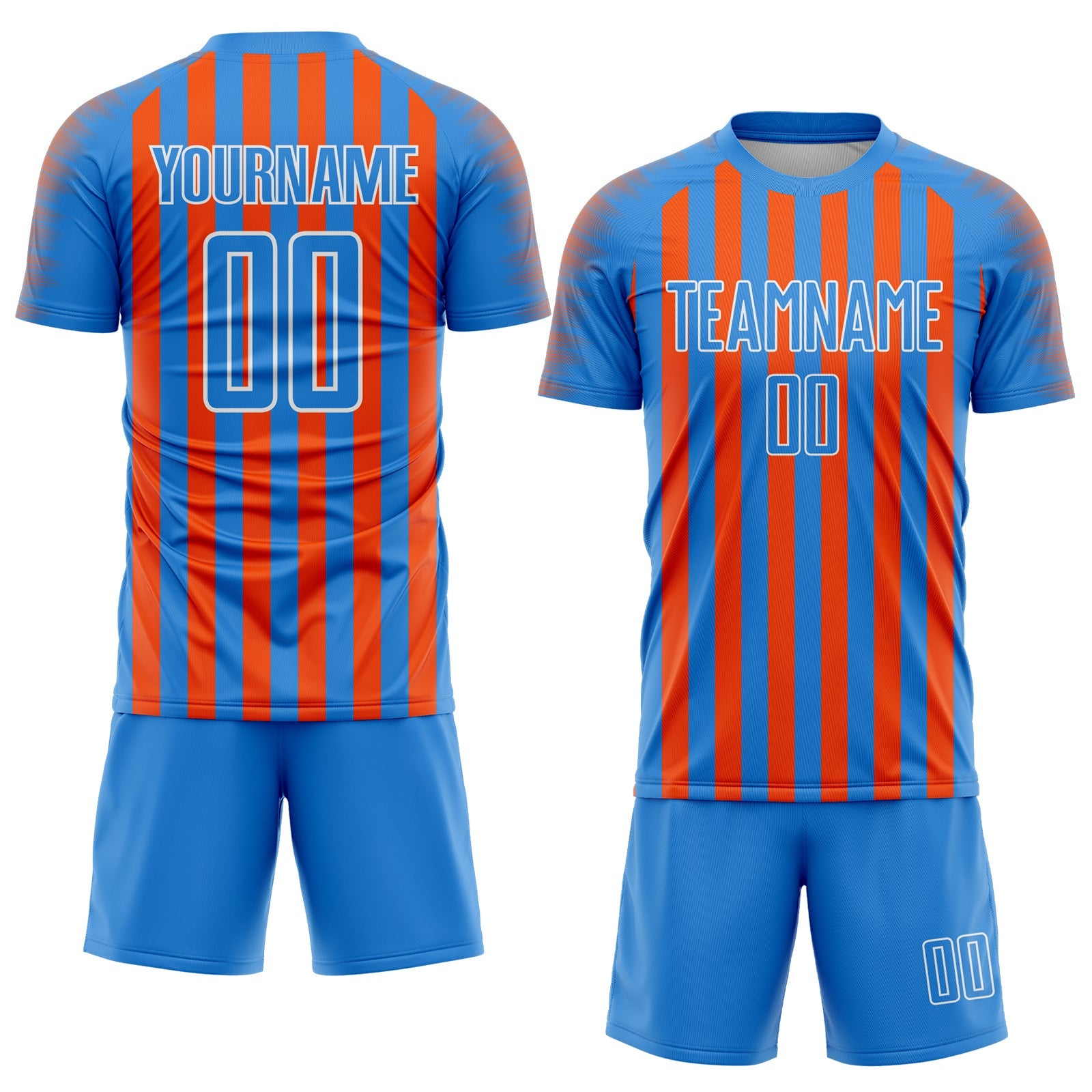 Custom Powder Blue Orange-White Stripe Sports Sublimation Soccer Uniform Jersey view 2