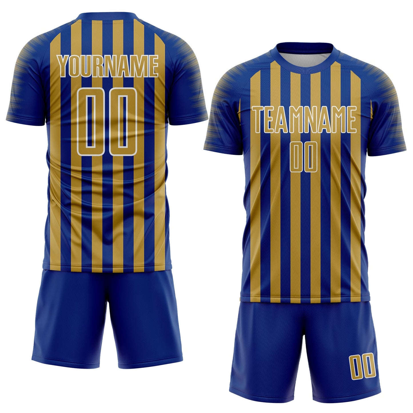 Custom Royal Old Gold-White Stripe Sports Sublimation Soccer Uniform Jersey view 2