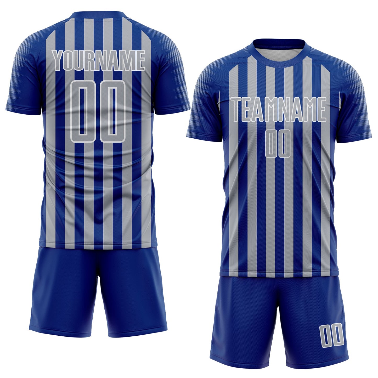 Custom Royal Gray-White Stripe Sports Sublimation Soccer Uniform Jersey view 2