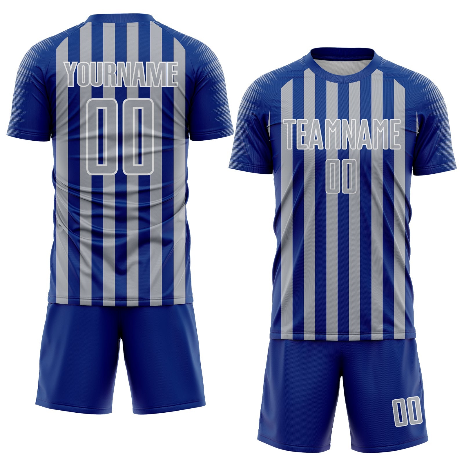 Custom Royal Gray-White Stripe Sports Sublimation Soccer Uniform Jersey view 2