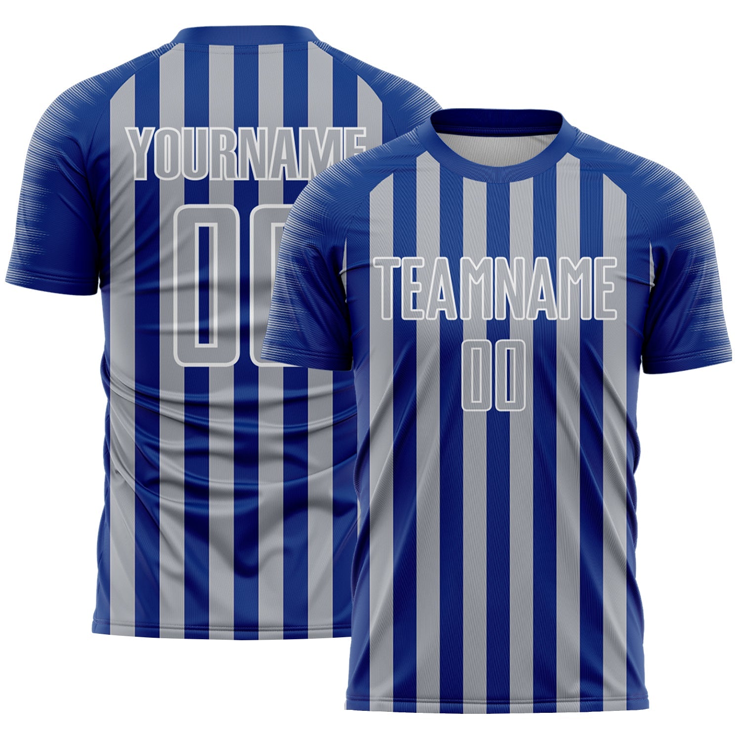 Custom Royal Gray-White Stripe Sports Sublimation Soccer Uniform Jersey - Main View