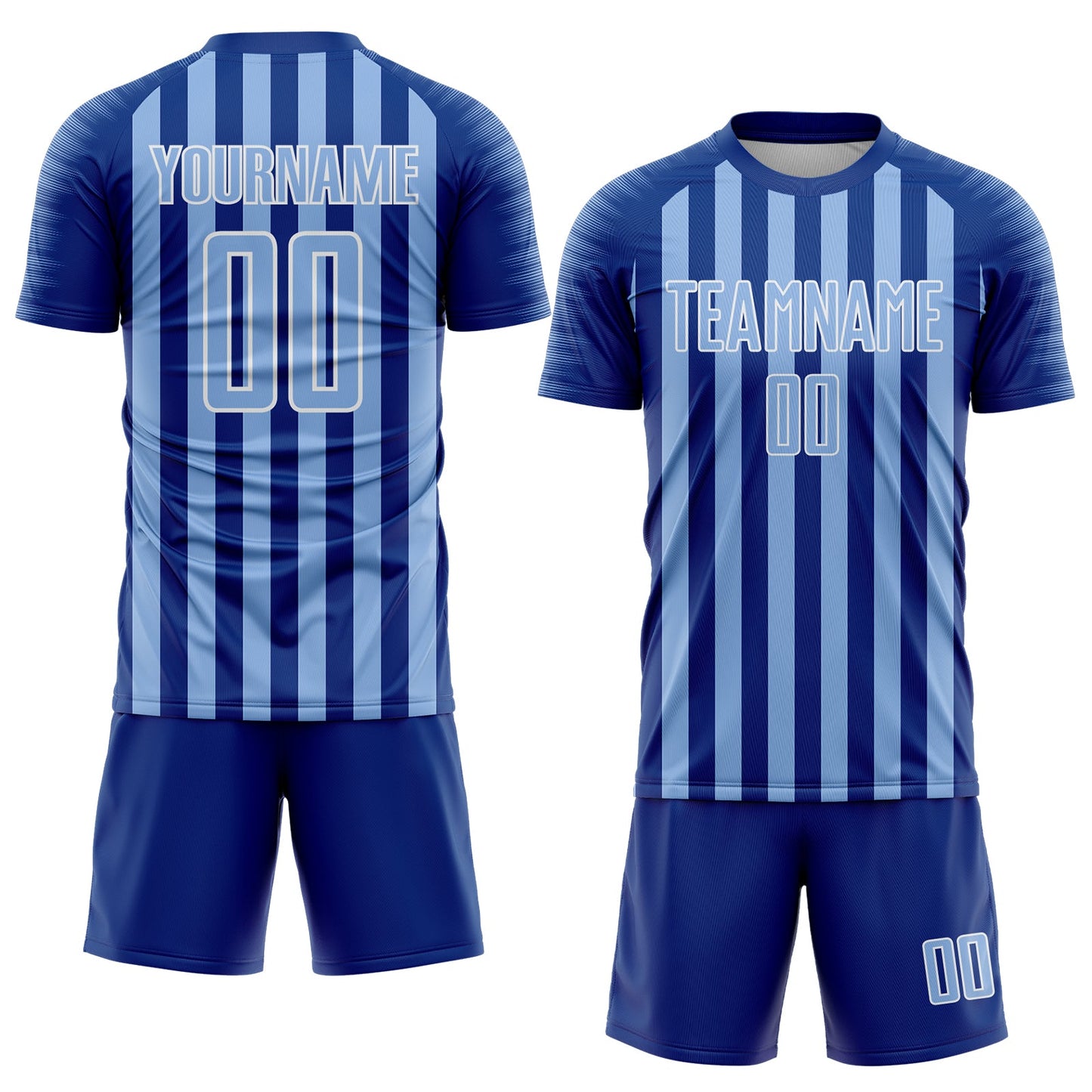 Custom Royal Light Blue-White Stripe Sports Sublimation Soccer Uniform Jersey view 2