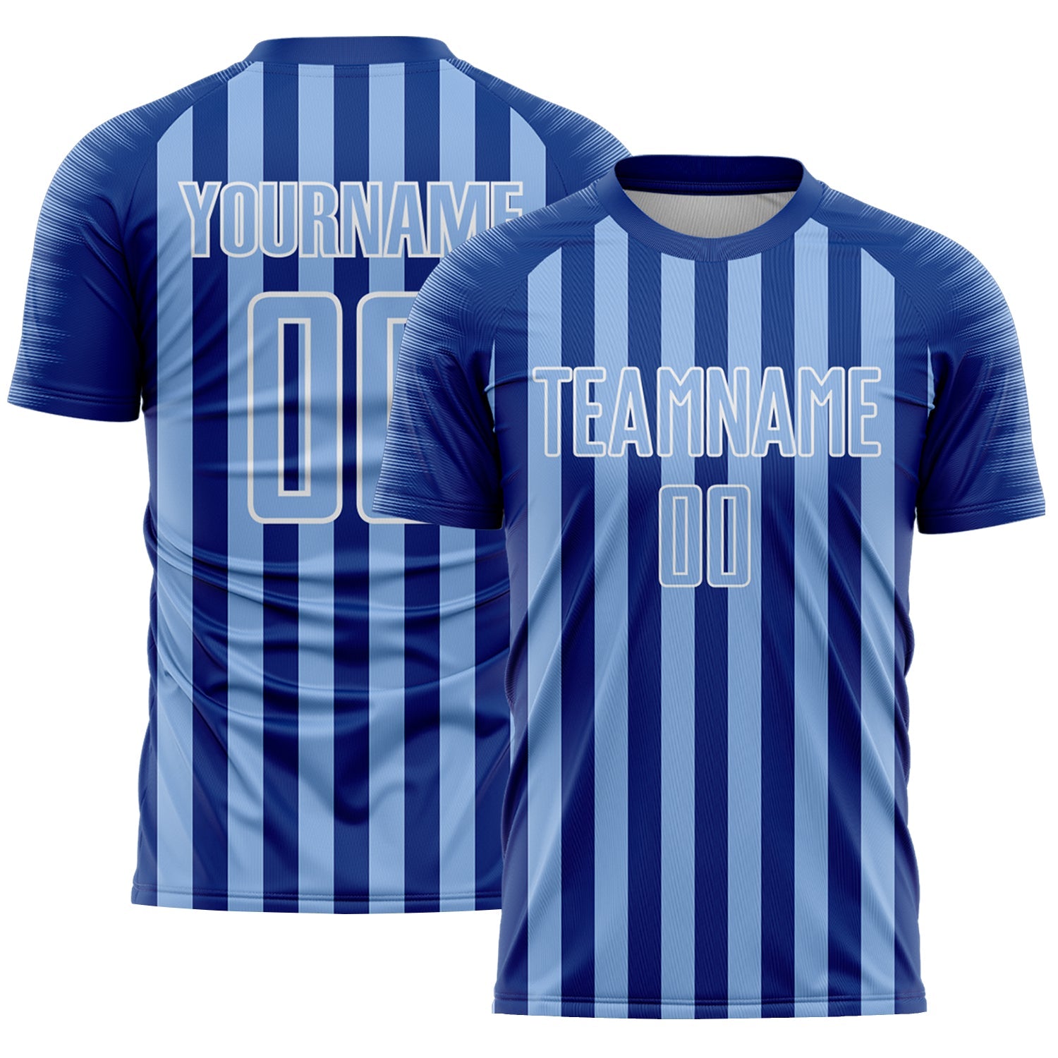 Custom Royal Light Blue-White Stripe Sports Sublimation Soccer Uniform Jersey - Main View