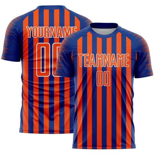 Custom Royal Orange-White Stripe Sports Sublimation Soccer Uniform Jersey - Main View