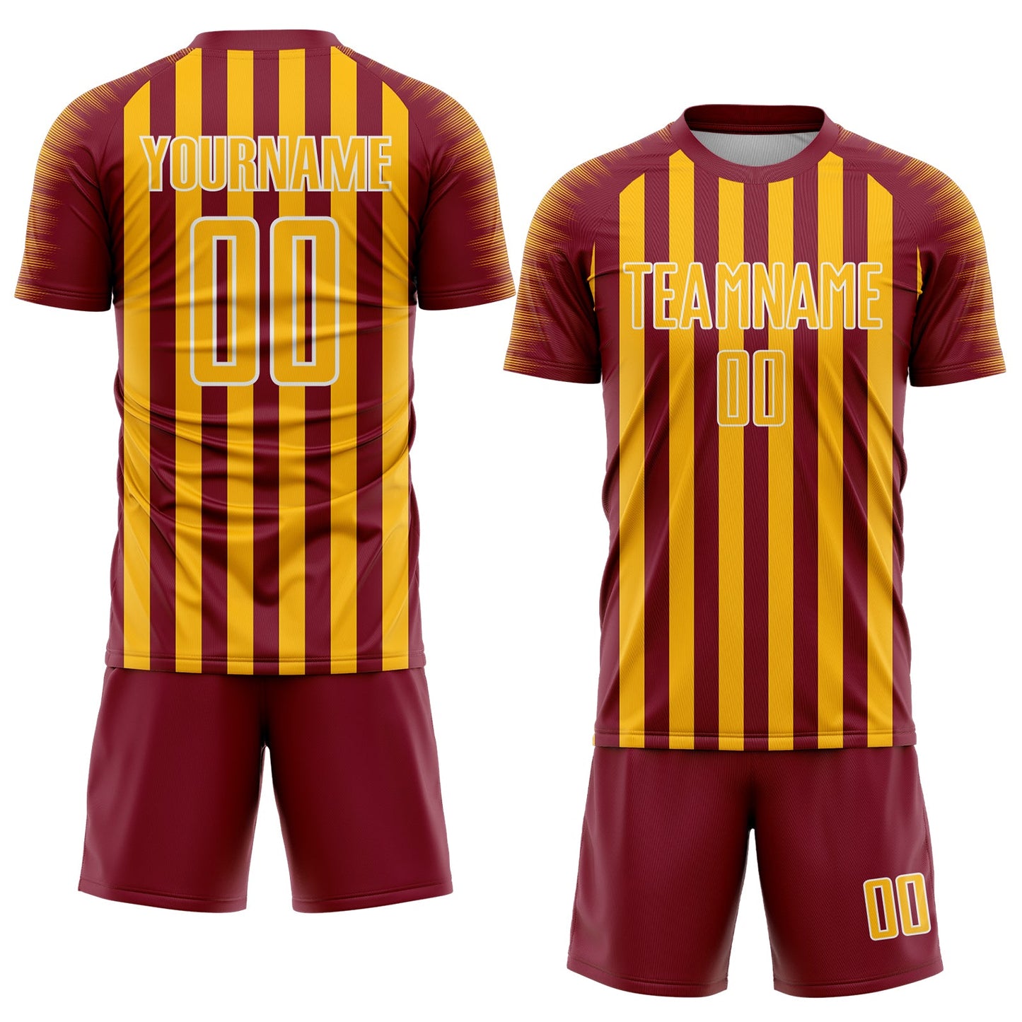 Custom Crimson Gold-White Stripe Sports Sublimation Soccer Uniform Jersey view 2