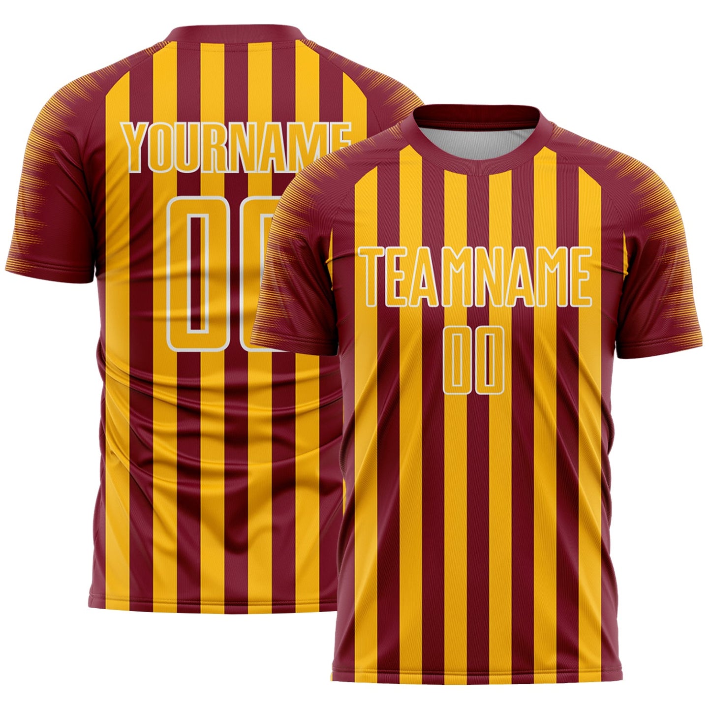 Custom Crimson Gold-White Stripe Sports Sublimation Soccer Uniform Jersey - Main View
