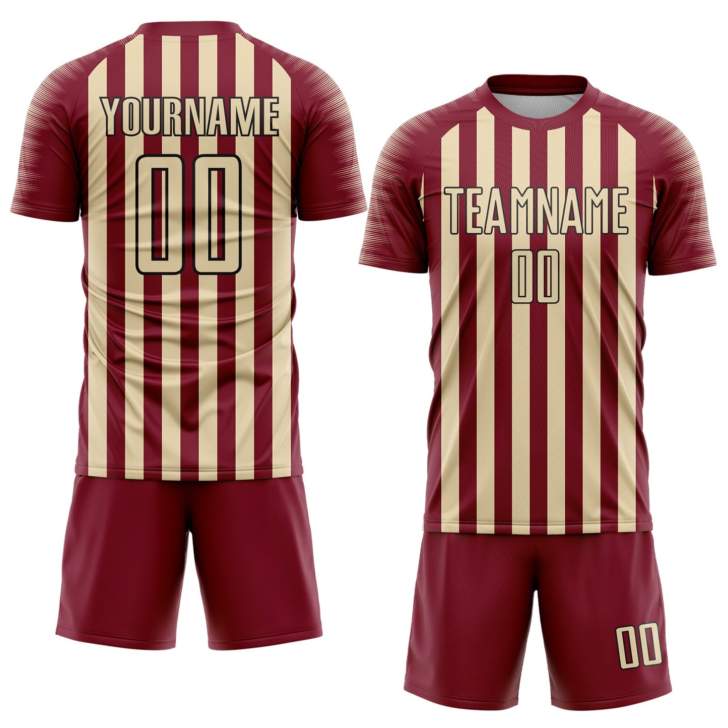 Custom Crimson Cream-Black Stripe Sports Sublimation Soccer Uniform Jersey view 2