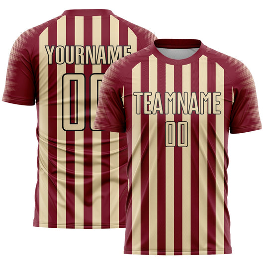 Custom Crimson Cream-Black Stripe Sports Sublimation Soccer Uniform Jersey - Main View