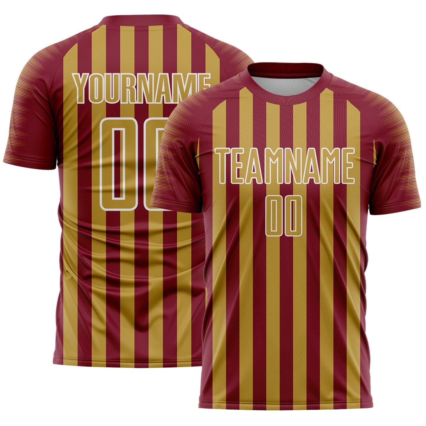 Custom Crimson Old Gold-White Stripe Sports Sublimation Soccer Uniform Jersey - Main View
