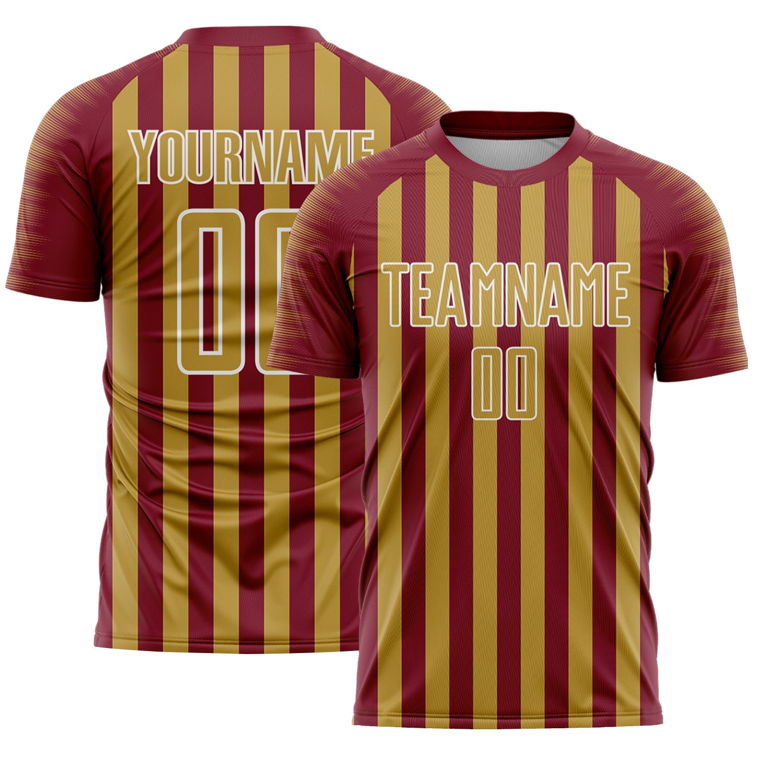 Custom Crimson Old Gold-White Stripe Sports Sublimation Soccer Uniform Jersey - Main View