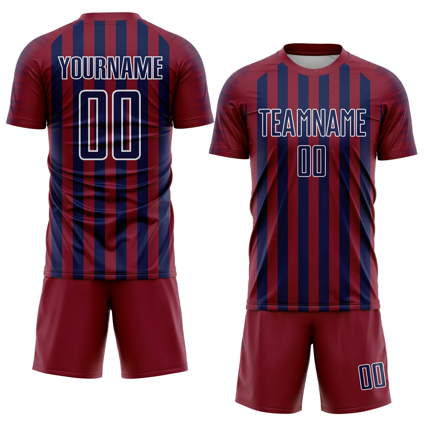 Custom Crimson Navy-White Stripe Sports Sublimation Soccer Uniform Jersey view 2