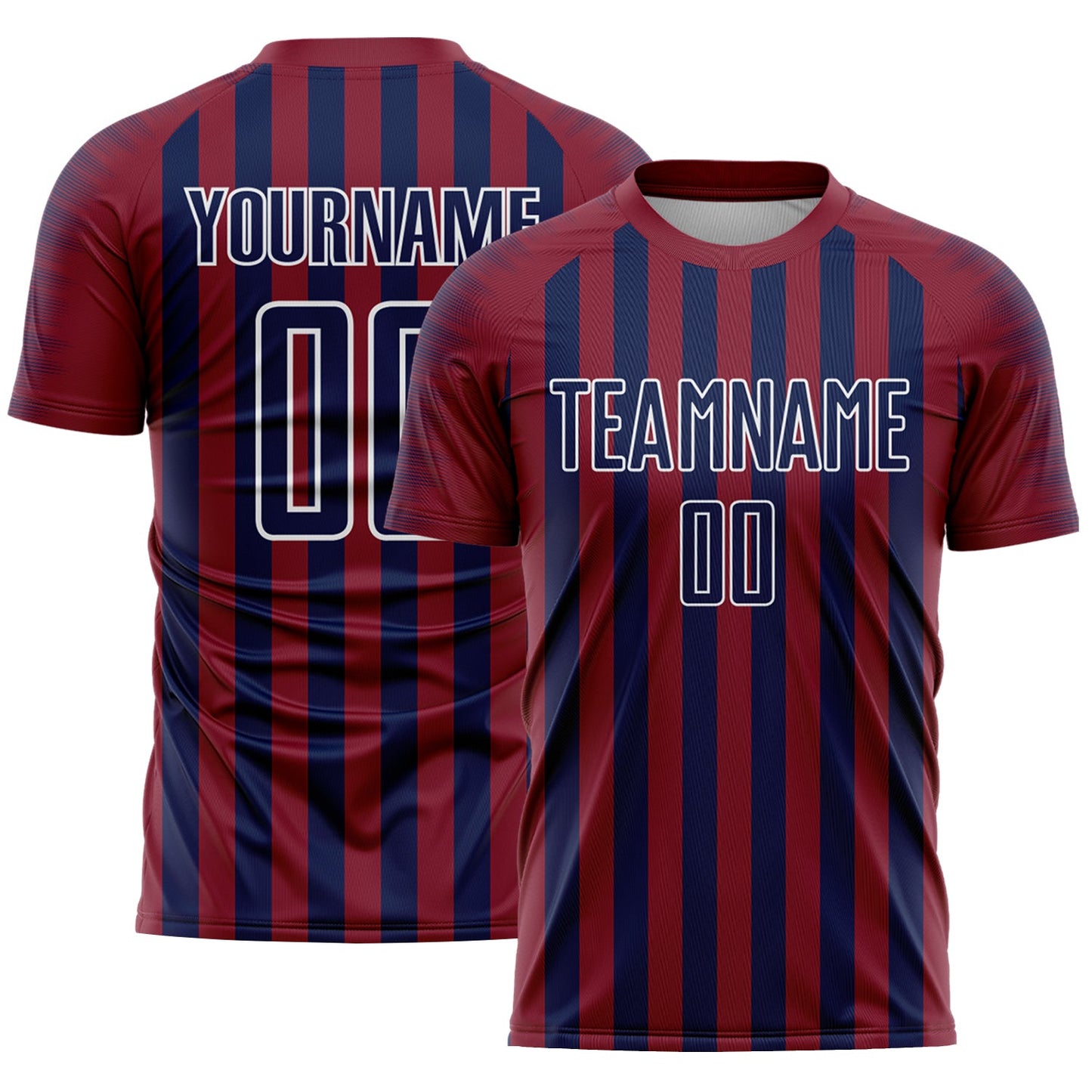 Custom Crimson Navy-White Stripe Sports Sublimation Soccer Uniform Jersey - Main View
