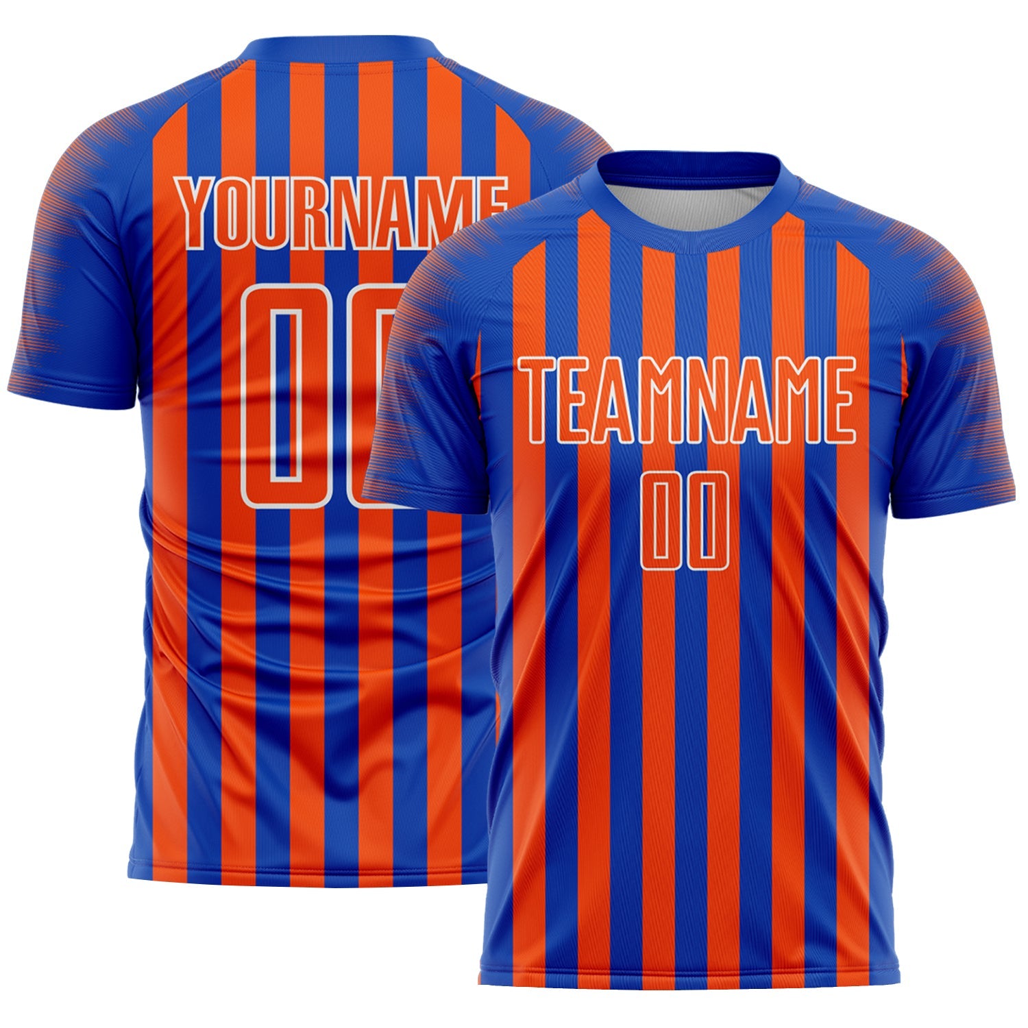 Custom Thunder Blue Orange-White Stripe Sports Sublimation Soccer Uniform Jersey - Main View