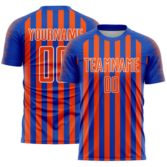 Custom Thunder Blue Orange-White Stripe Sports Sublimation Soccer Uniform Jersey - Main View