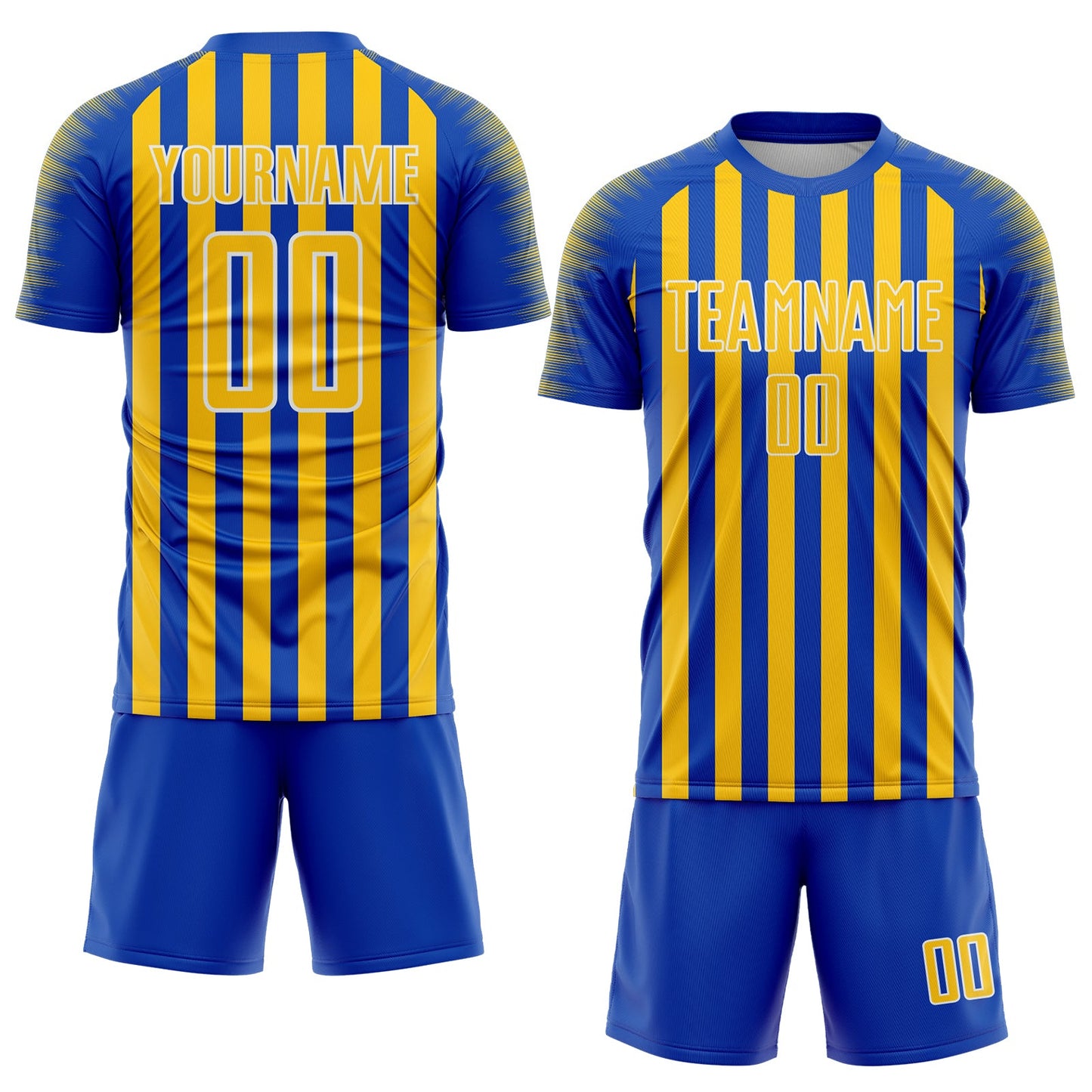 Custom Thunder Blue Yellow-White Stripe Sports Sublimation Soccer Uniform Jersey view 2