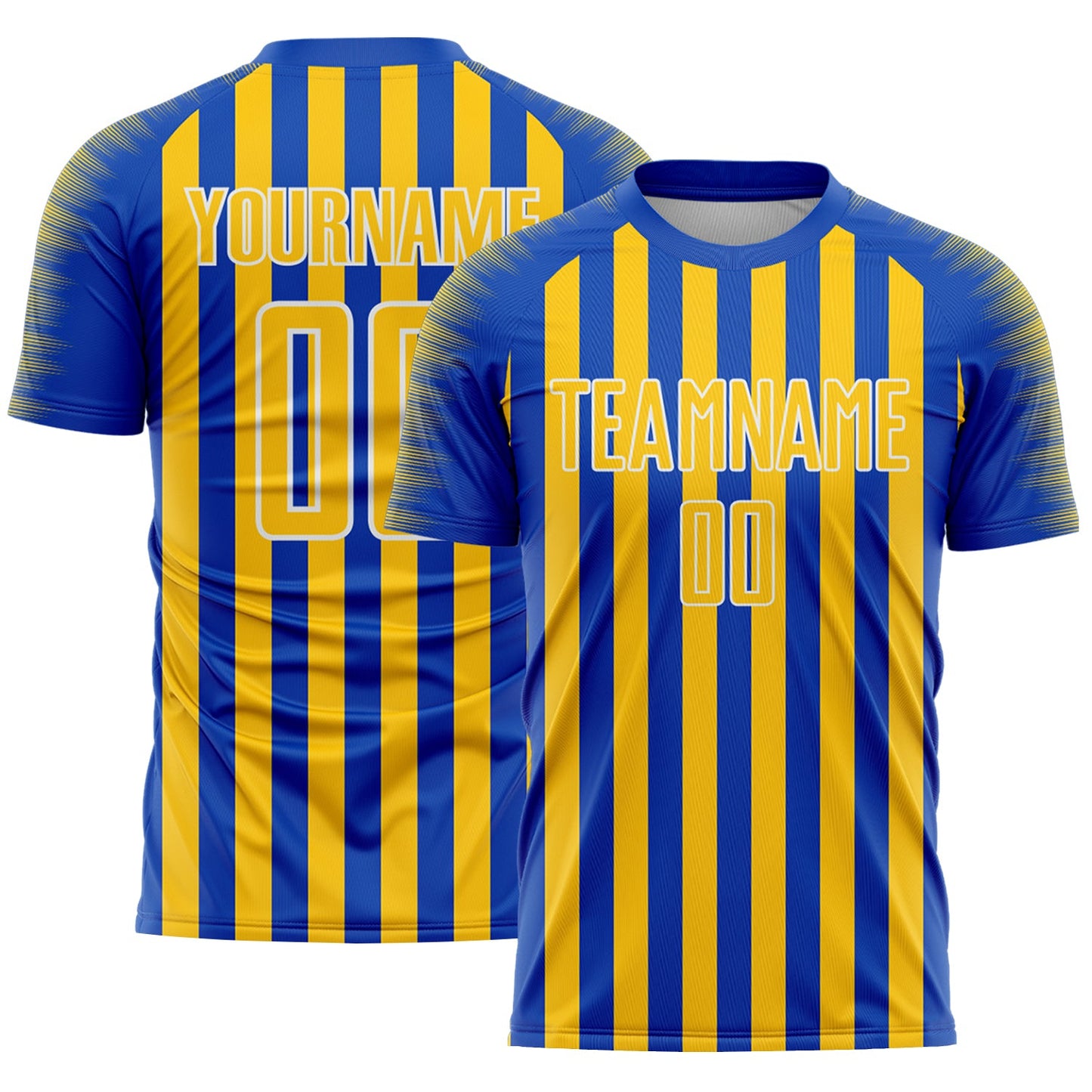 Custom Thunder Blue Yellow-White Stripe Sports Sublimation Soccer Uniform Jersey - Main View