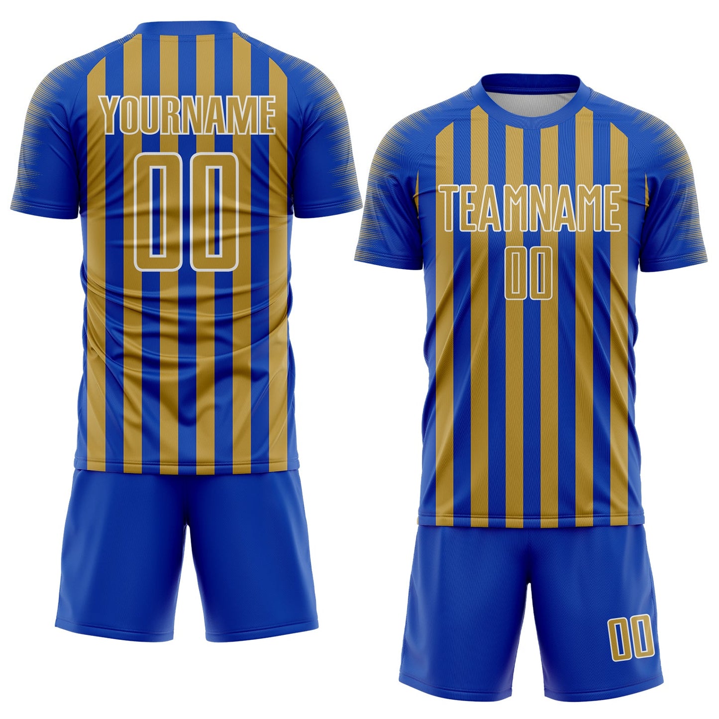 Custom Thunder Blue Old Gold-White Stripe Sports Sublimation Soccer Uniform Jersey view 2