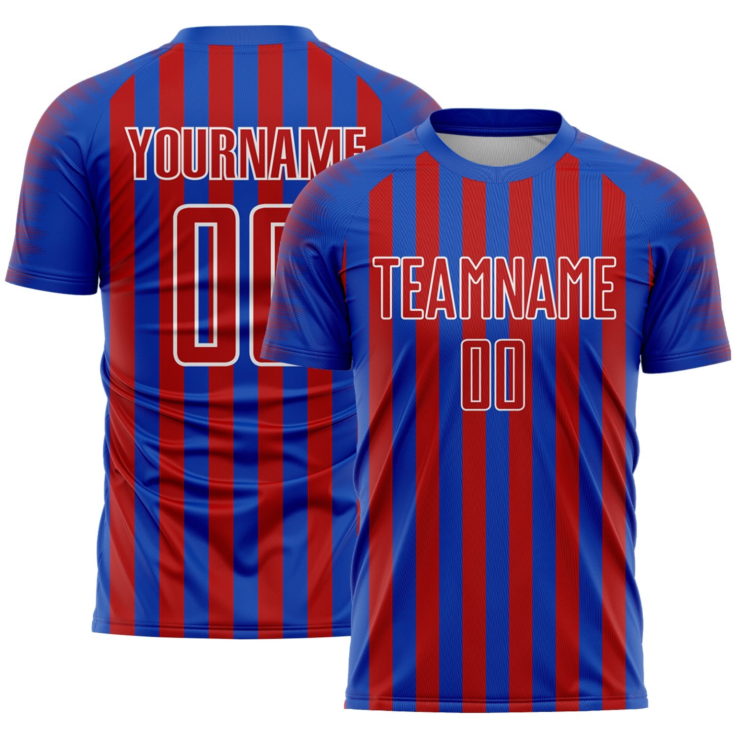 Custom Thunder Blue Red-White Stripe Sports Sublimation Soccer Uniform Jersey - Main View