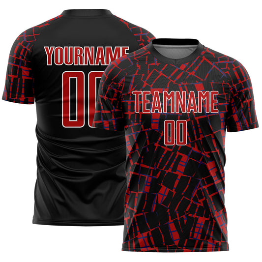 Custom Black Red-White Abstract Line Sports Sublimation Soccer Uniform Jersey - Main View