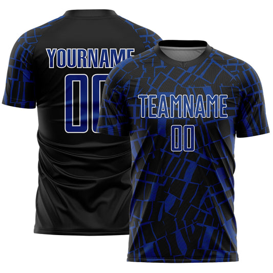 Custom Black Royal-White Abstract Line Sports Sublimation Soccer Uniform Jersey - Main View