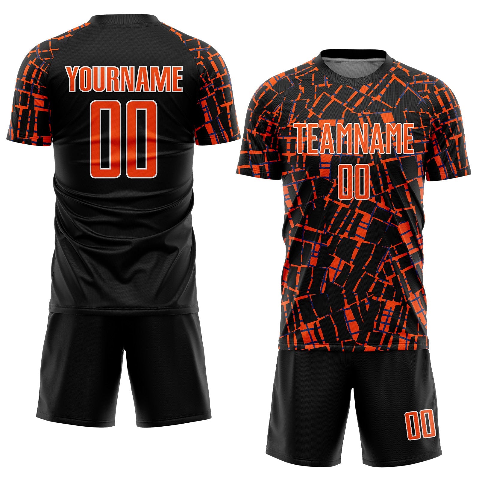 Custom Black Orange-White Abstract Line Sports Sublimation Soccer Uniform Jersey view 2