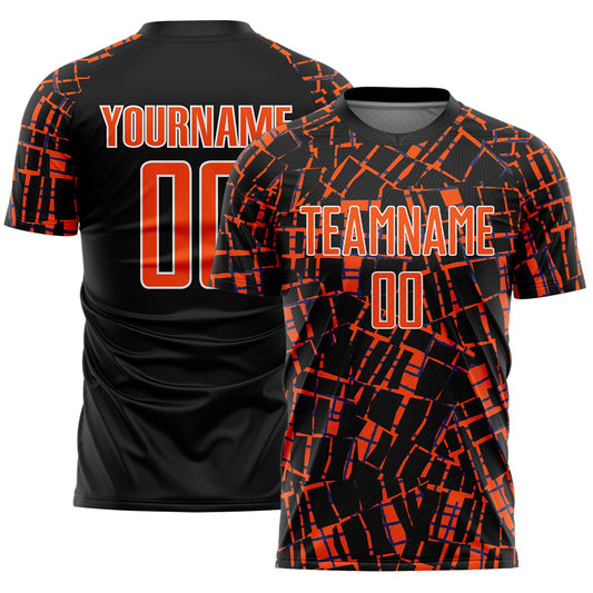 Custom Black Orange-White Abstract Line Sports Sublimation Soccer Uniform Jersey - Main View