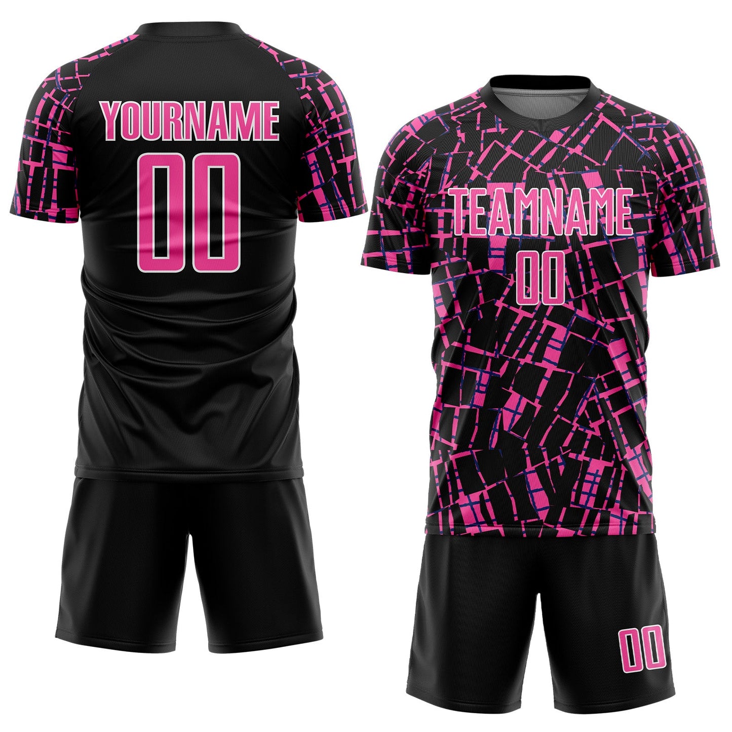 Custom Black Pink-White Abstract Line Sports Sublimation Soccer Uniform Jersey view 2