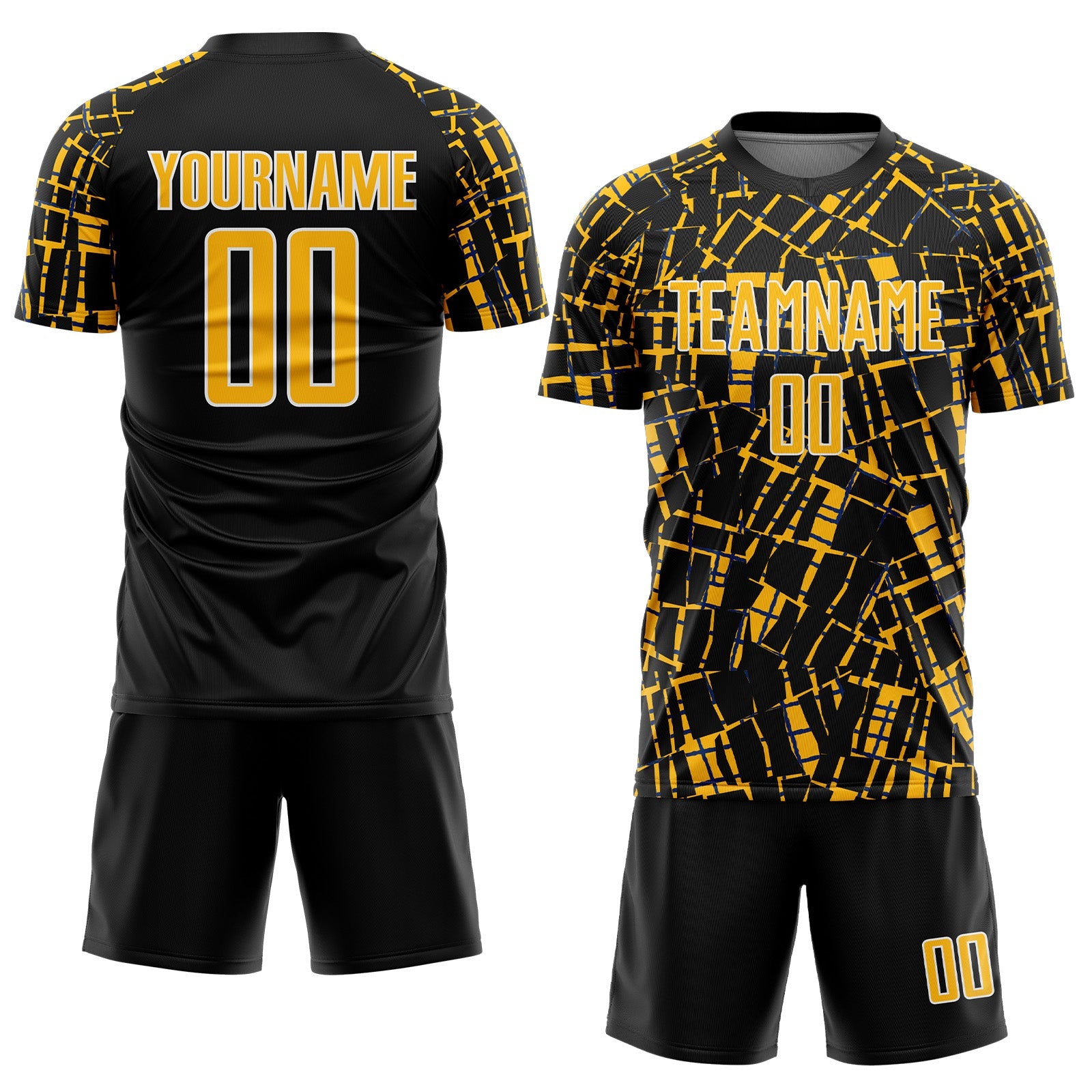 Custom Black Gold-White Abstract Line Sports Sublimation Soccer Uniform Jersey view 2