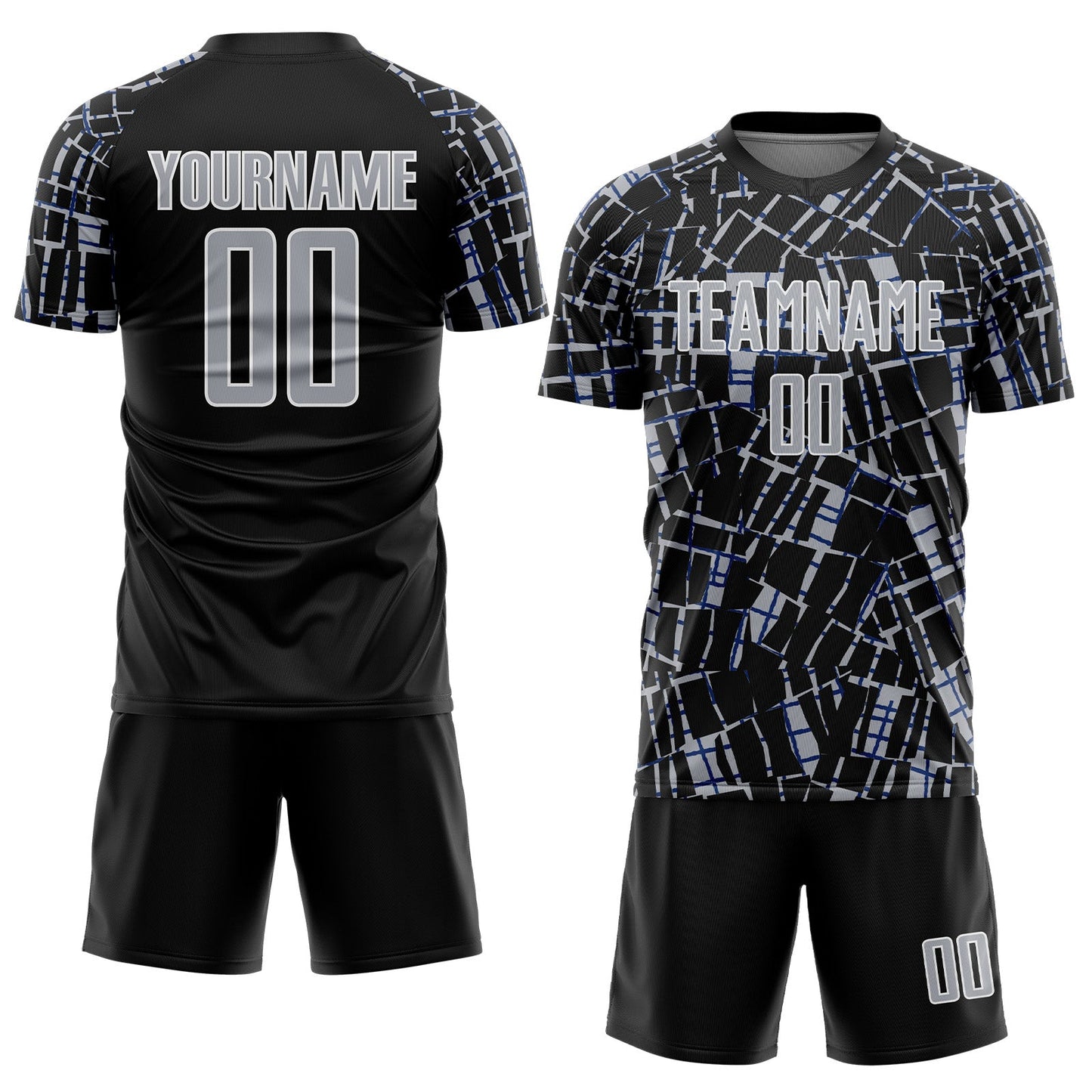 Custom Black Gray-White Abstract Line Sports Sublimation Soccer Uniform Jersey view 2