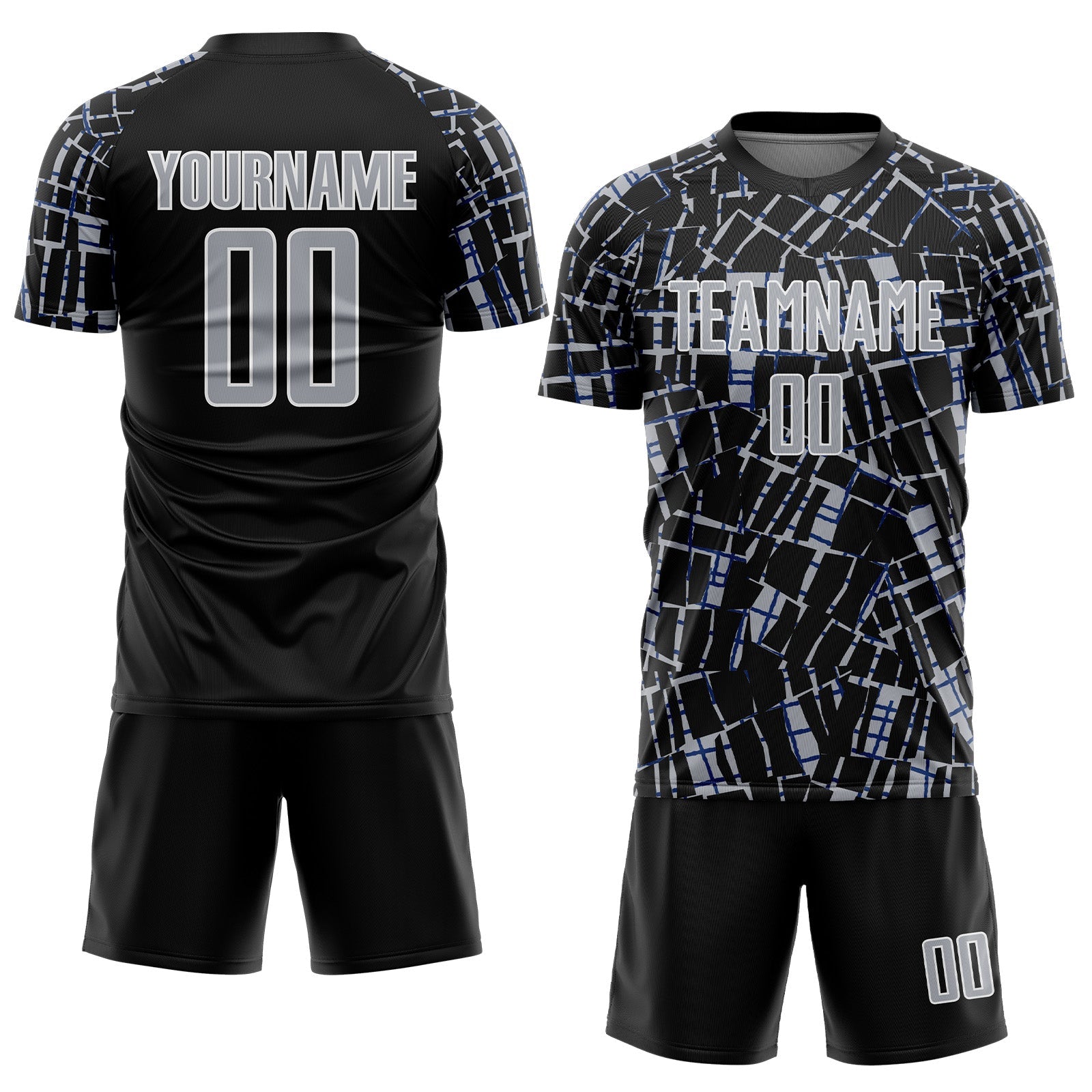 Custom Black Gray-White Abstract Line Sports Sublimation Soccer Uniform Jersey view 2