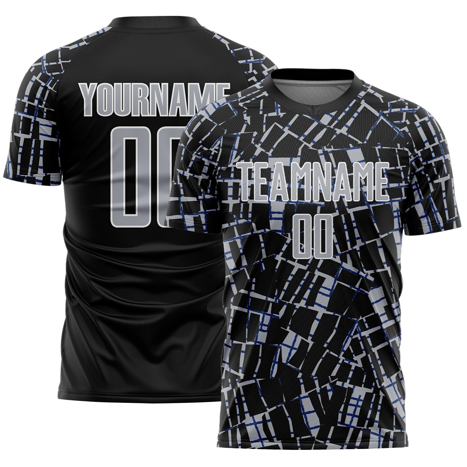 Custom Black Gray-White Abstract Line Sports Sublimation Soccer Uniform Jersey - Main View