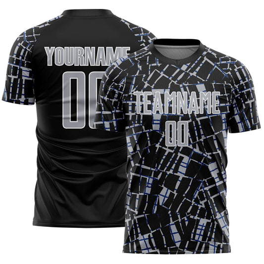 Custom Black Gray-White Abstract Line Sports Sublimation Soccer Uniform Jersey - Main View