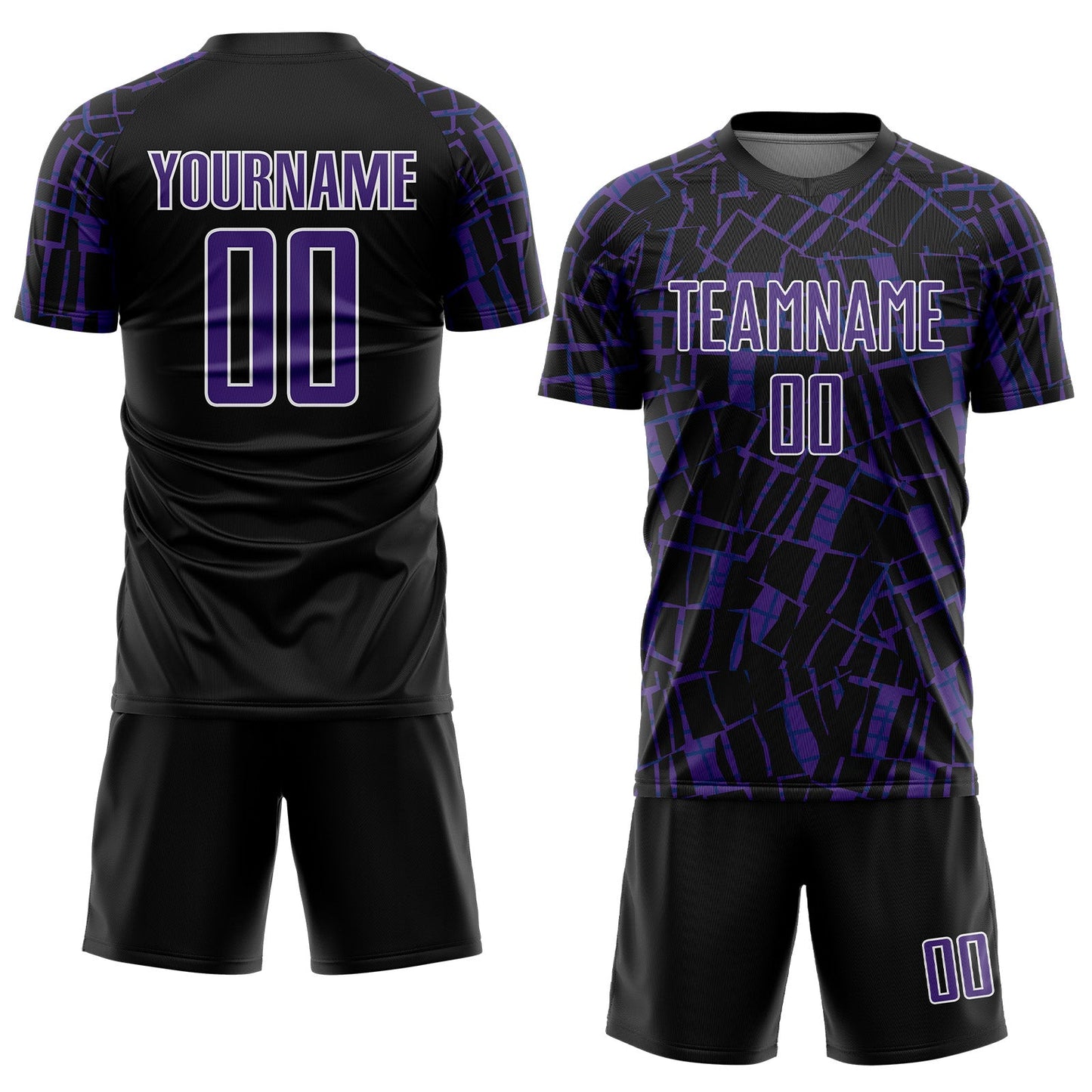 Custom Black Purple-White Abstract Line Sports Sublimation Soccer Uniform Jersey view 2
