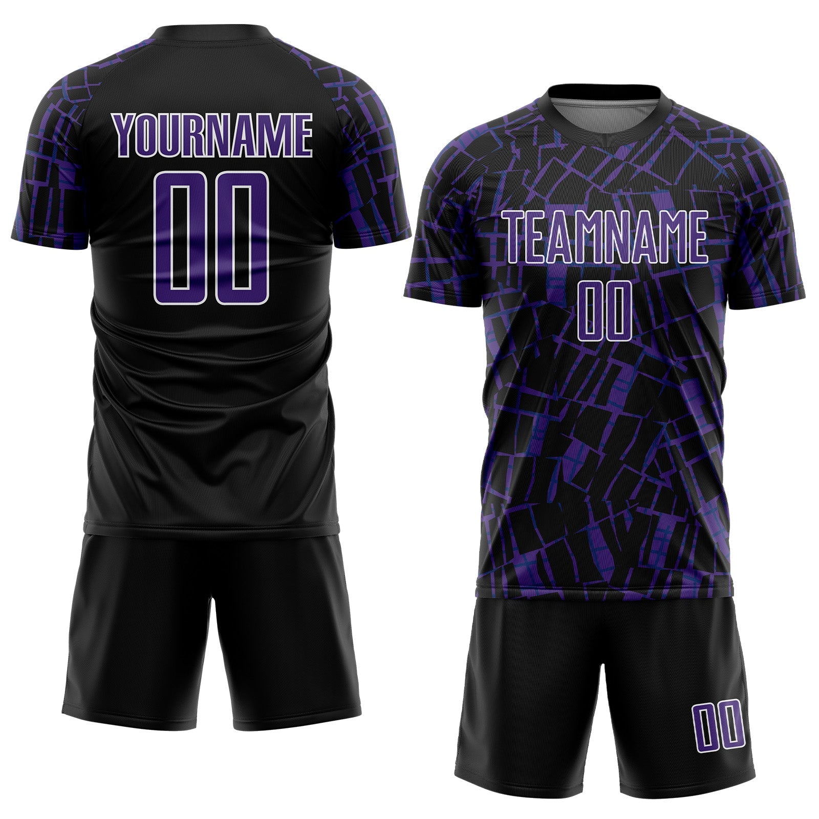 Custom Black Purple-White Abstract Line Sports Sublimation Soccer Uniform Jersey view 2