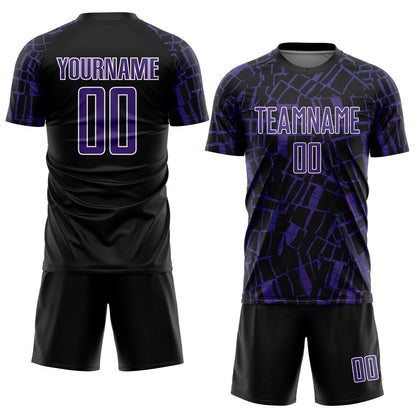 Custom Black Purple-White Abstract Line Sports Sublimation Soccer Uniform Jersey view 2