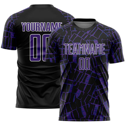 Custom Black Purple-White Abstract Line Sports Sublimation Soccer Uniform Jersey - Main View