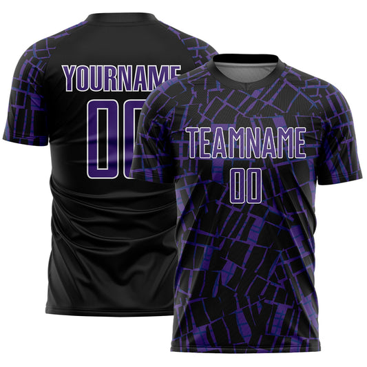 Custom Black Purple-White Abstract Line Sports Sublimation Soccer Uniform Jersey - Main View