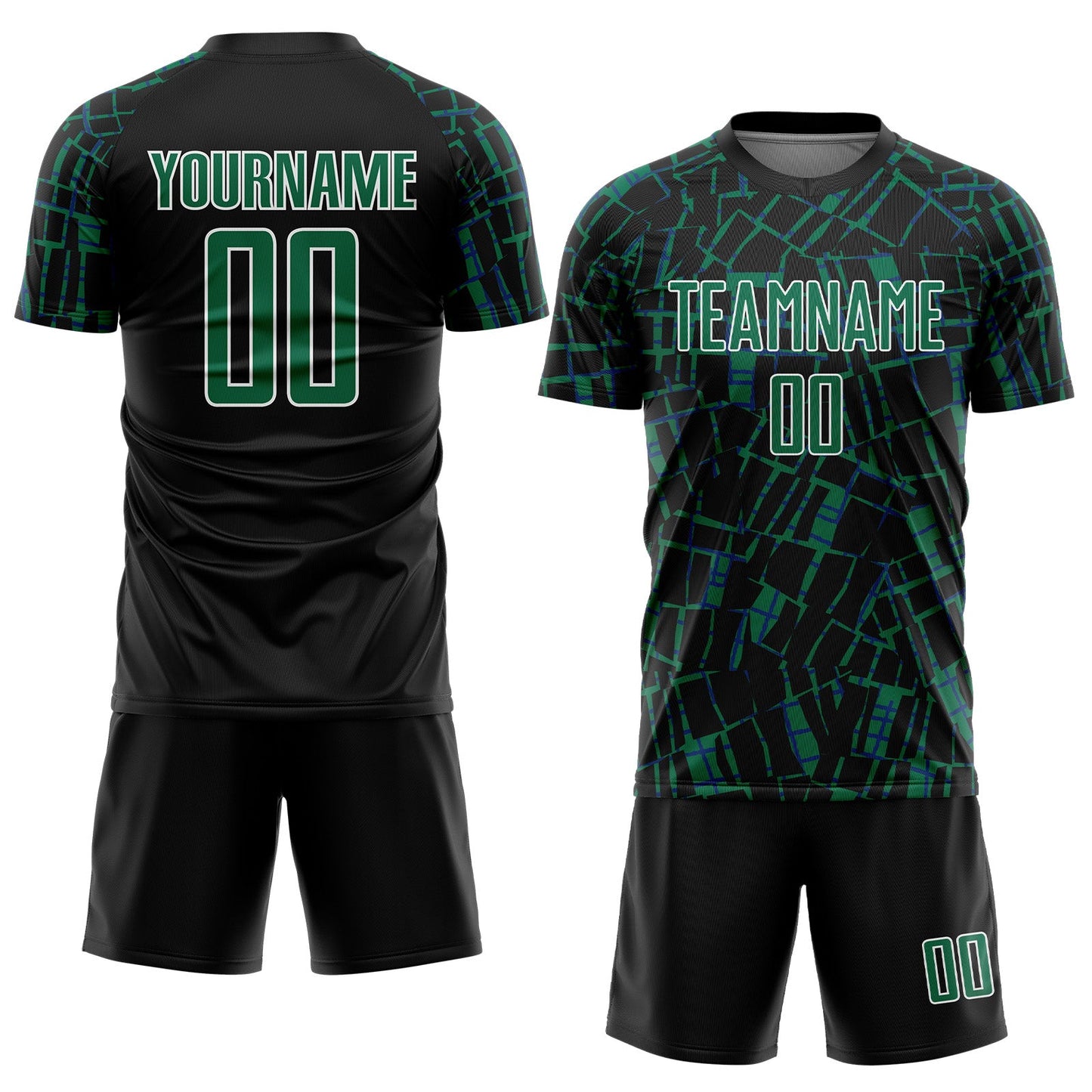 Custom Black Kelly Green-White Abstract Line Sports Sublimation Soccer Uniform Jersey view 2