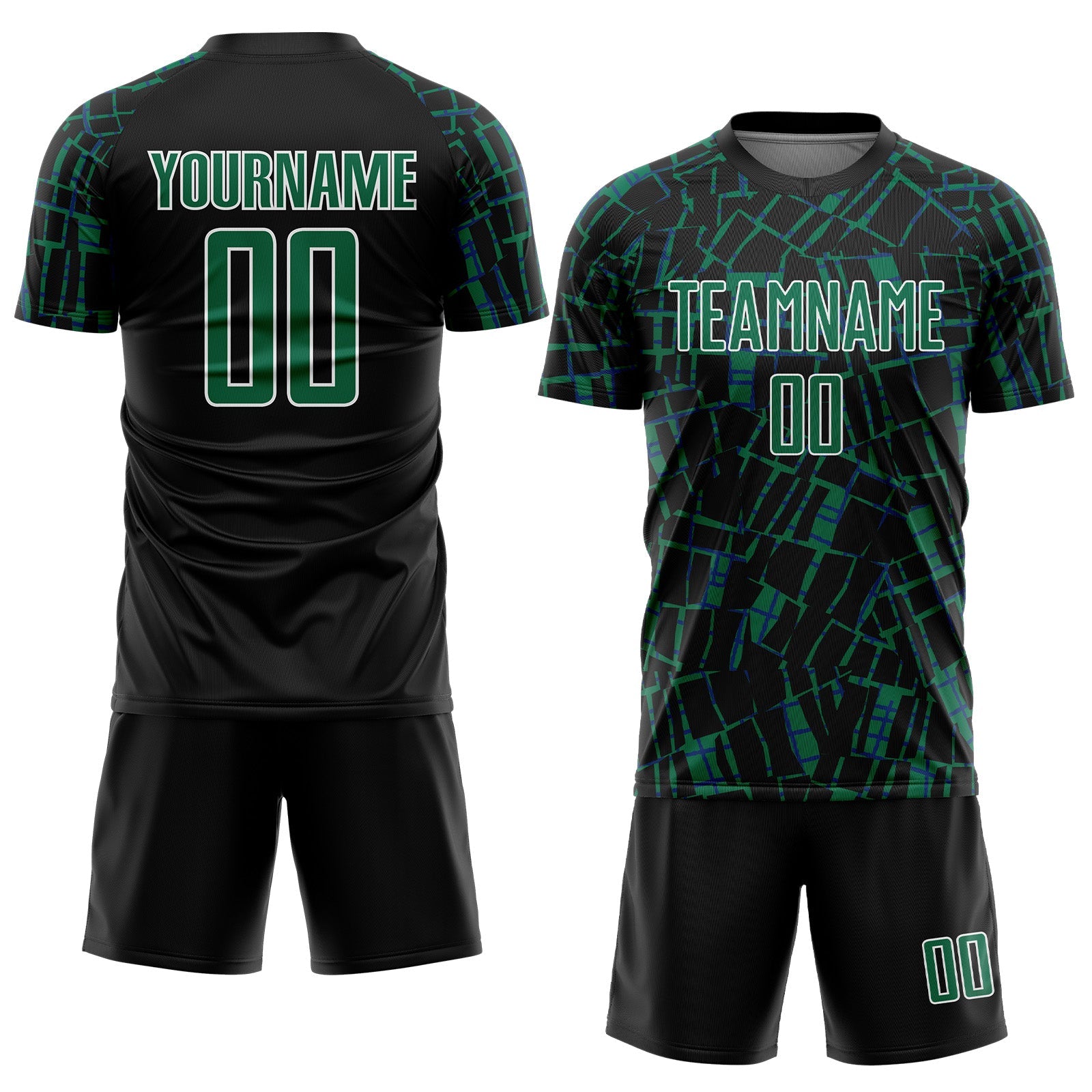 Custom Black Kelly Green-White Abstract Line Sports Sublimation Soccer Uniform Jersey view 2
